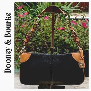 Dooney & Bourke Vtg Blk & Tan Leather Adjustable Length Shoulder Bag w/Silver HW